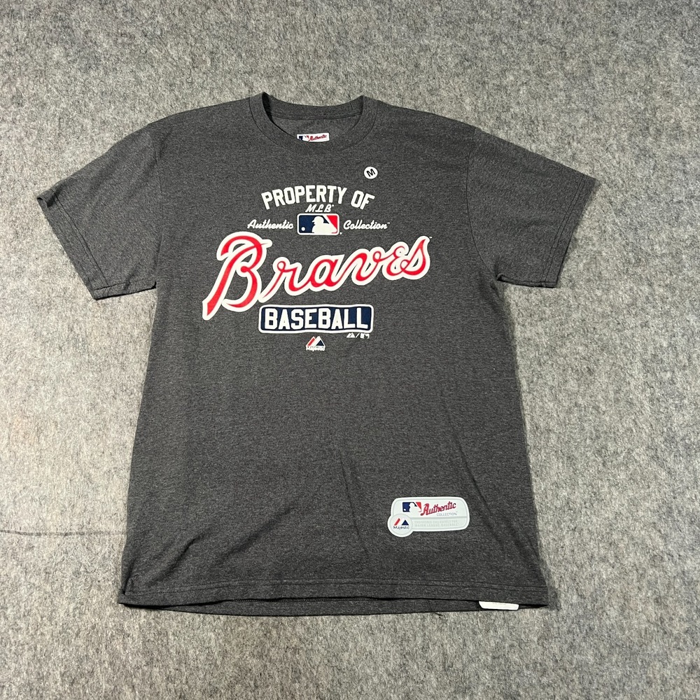 Mlb Baseball Property Men's T-Shirt Size Large Atlanta Braves Gray Graphic Tee‎